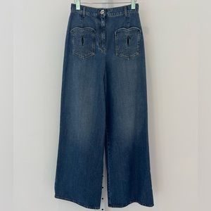 CHANEL 24P HEART POCKET WIDE LEG LONG STYLE JEANS SIZE FR 36 / 4 NWTS!